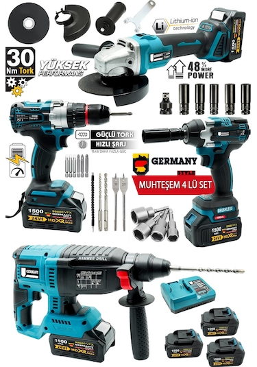 4'lü Set 99880vpx Şarjlı Taşlama- Şarjlı Hilti-13mm Darbeli Şarj