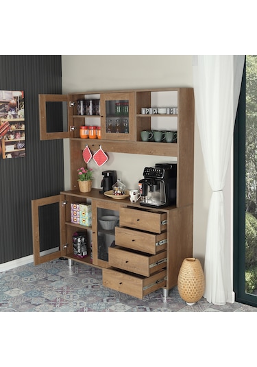 Pasific Home Grano Kahve Köşesi Çok Amaçlı Kiler Dolabı, 140 cm, Koyu Meşe