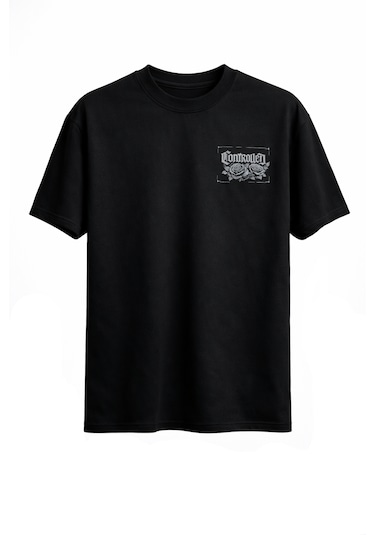 Sırt Baskılı %100 Pamuk Oversize T-shirt Controlled Antrasit - Siyah