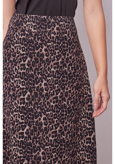 Kadın Desenli Şifon Astarlı Yüksek Bel Kemerli Midi Boy Diz Altı Uzun Çan Etek-leopar Leopar