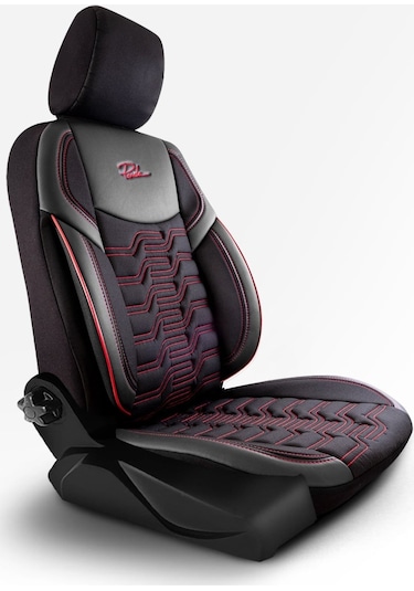 Panda Berlin Serisi Jakar Kumaş Oto Koltuk Kılıfı - Siyah - Kırmızı