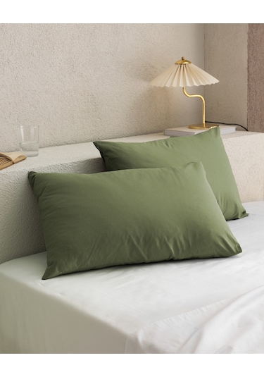 Manon %100 Pamuk Ranforce Düz 2'li Yastık Kılıfı Seti - Haki Çok Renkli