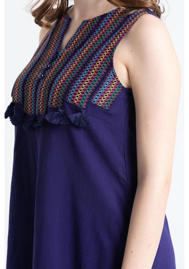 Kolsuz Şile Bezi Ilgaz Midi Boy Elbise Mor Mor-mor Mor