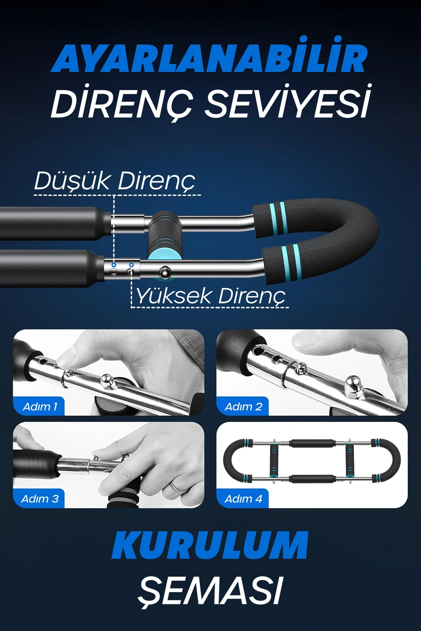 2x Power 25-50kg Ayarlanabilir Çift Metal Yaylı Göğüs & Kol Full Body Egzersiz Aleti Fitness Bar