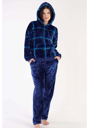 Kadın Welsoft Kapüşonlu Uzun Kol İndigo Pijama Takımı C3t0n3o088 001