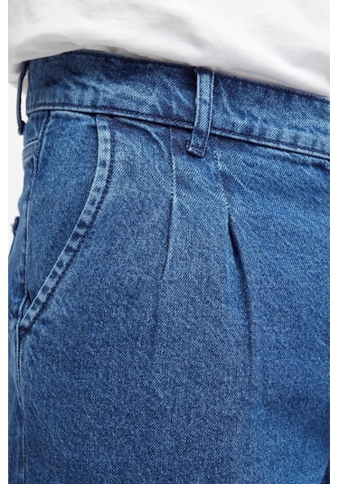 Baggy Fit Jean Neo Pileli Yüksek Bel Bol Kesim Kot Pantolon C354 001