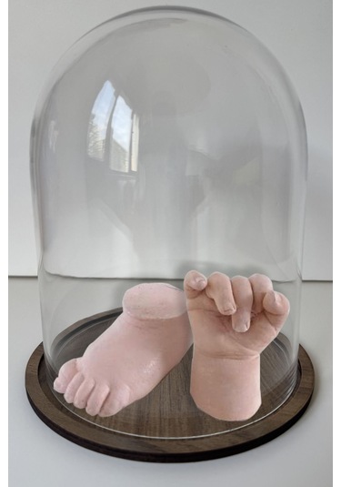 Küçük İzler Cam Fanuslu 3 Boyutlu Bebek El Ayak İzi Heykeli Seti