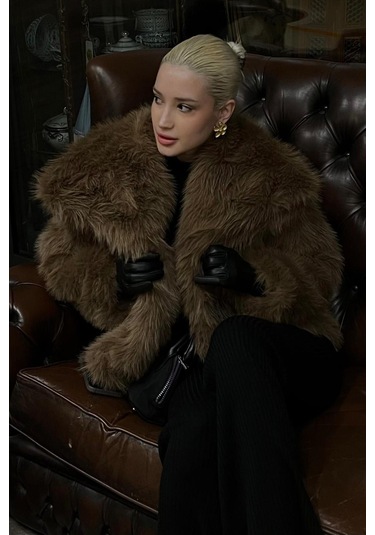 Madmext Kahverengi Yumuşak Dokulu Kadın Kürk Mont Mg2204 Kahverengi