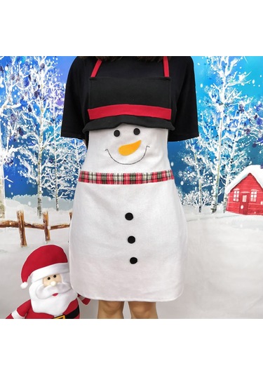 Moveevo Noel Önlüğü - Kış Temalı Pamuklu Mutfak Önlüğü 56x73cm Beyaz