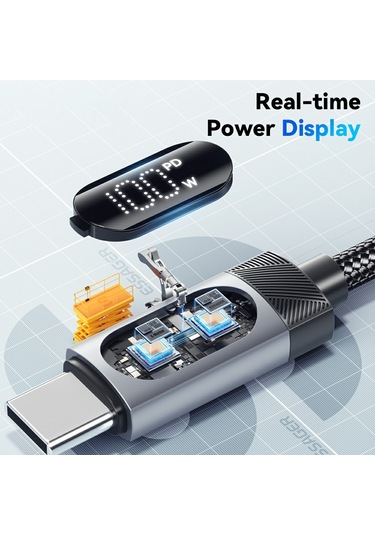 Essager 1m Usb C - Usb C Kablosu 100w Dijital Ekran Hızlı Şarj Veri Senkronizasyon Kablosu