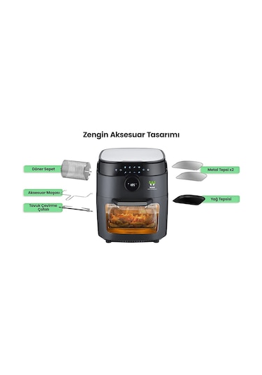 Wiami AirFryer Oven 12L Akıllı Yağsız Fritöz