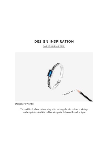 Wostu 925 Ayar Gümüş Vintage Desen Ve Dikdörtgen Zirkonyum Yüzük Kadınlar İçin Ayarlanabilir Yüzük Moda Takı
