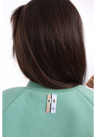 Kız Çocuk 2'li Takım Nakış Baskılı Bebe Yaka Fermuarlı Sweatshirt & Beli Lastikli Bol Paça Eşofman Altı - 3 İplik Şardonlu Yeşil