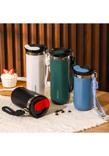 350/500 Ml Paslanmaz Çelik Yalıtımlı Kapaklı Bardak Taşınabilir Mat Siyah