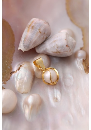 14 Ayar Altın Incili Kafesli El Işi Kolye Ucu