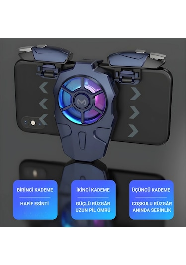 Polham Rgb Işıklı 2si 1 Arada Oyun Tetik Ve Telefon Soğutucu 6000 Rpm Süper Fan, 400mah Batarya, Pubg Ve Call Of Duty Uyumlu