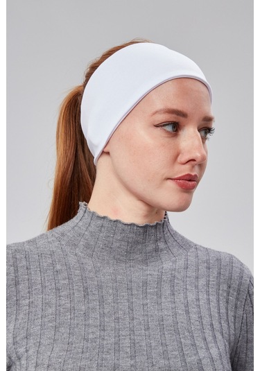 Kadın Spor Saç Bandı Bandana Penye Esnek Bone Dikissiz Beyaz