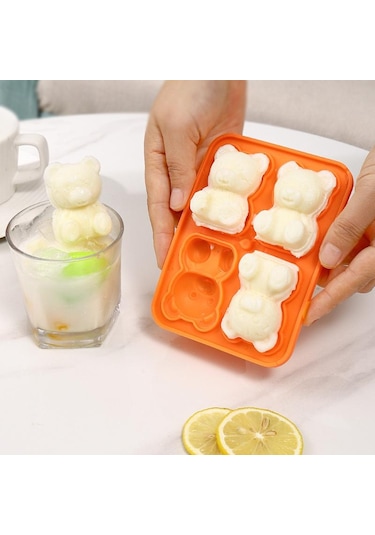 Yeşil 4 Izgara 3d Küçük Oyuncak Ayı Şekli Buz Küpü Silikon Kalıp Küçük Ayı Buz Bloğu Kalıp Ev Dondurma Buz Kutusu Buz Kalıp