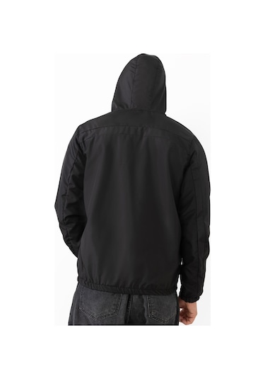 Freemen Erkek Siyah Kapüşonlu Su Ve Rüzgar Geçirmez Astarlı Oversize Yağmurluk Siyah