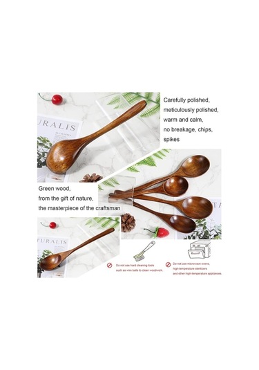 Ulzyvf Yemek Yapımı Uzun Takımları Sofra Seti Saplı Pişirmek Mutfak Kepçe Kaşık, Ahşap Karıştırma Kaşığı Ve Çorba Kaşığı, Çay İçin El Yapımı 3 Parça
