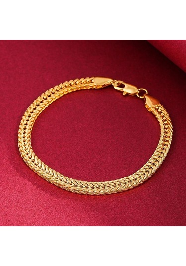 Zarif Altın Bileklik 6mm Erkek Yan Bileklik Sarı Altın