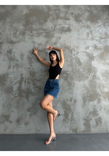 Laciver Kot Mini Etek Lacivert