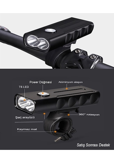 Reidan Bisiklet Ön Far 1000 Lümen Usb Şarjlı Powerbnakli Far Siyah