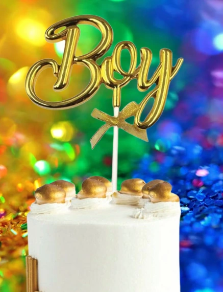 Pasta Üstü Çubuklu Süs Krom Cinsiyet Partisi Baby Shower Altın Boy Yazılı Çubuk Diğer