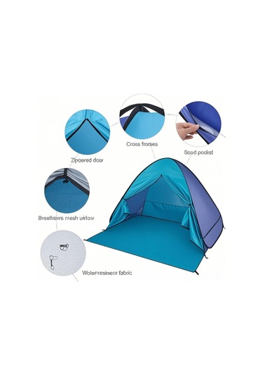 Dofolink Hızlı Kurulabilir Mavi Renkli Sahil Çadırı - Uv Koruma Ve Ventilasyonlu, 80x65x55cm, Taşınması Kolay Mavi