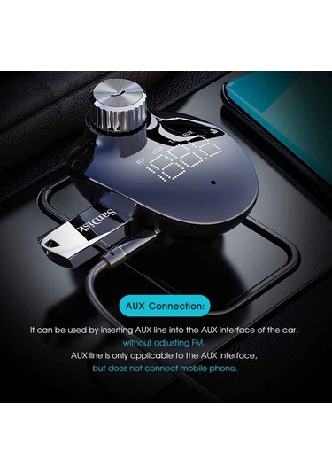 Rock Space B302 18w Qc3.0 Çift Usb Dijital Ekran Bluetooth Araç Şarj Cihazı, 64gb U Disk Ve Tf Kart Desteği / Fm / Aux / Ahizesiz Arama Siyah