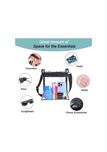 Kangvka Şeffaf Pvc Çapraz Çanta - Konser, Stadyum Ve Seyahat İçin Çok Amaçlı Kullanım Siyah