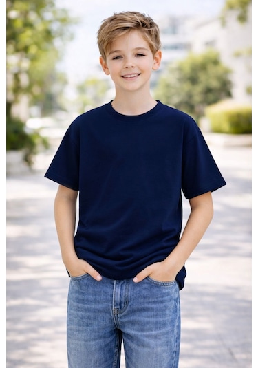 Zuzunga Unisex Basic Kısa Kollu Çocuk T-shirt Lacivert