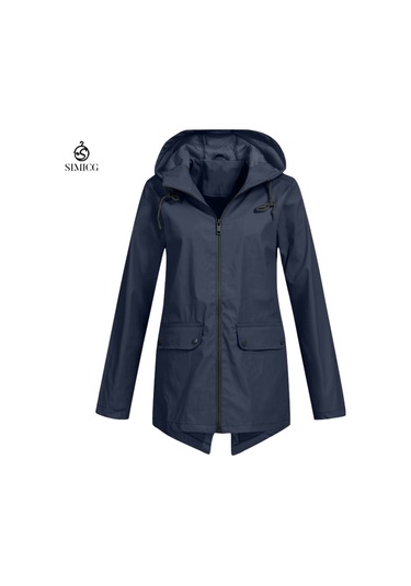 Rüzgarlık Fermuarlı Kapüşonlu Dış Mekan Rüzgar Geçirmez Ceket Koyu Mavi