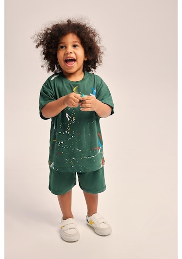Luess Erkek Çocuk %100 Pamuklu Oversize Takım - Yeşil