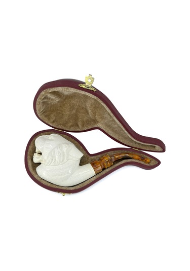 Lületaşı Pipo Doğal Lületaşı El Yapımı Özel Kutulu - Aslan Gravür İşleme