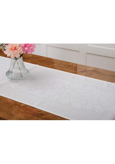 Finezza Lola Jakar Polyester Kumaş Krem Runner 45x150 cm   - 1412