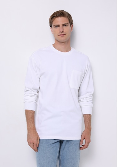 Colins Comfort Fit Yuvarlak Yaka Düz Erkek Beyaz Uzun Kol Tişört Cl1076435 Q1.v1 Wht Beyaz