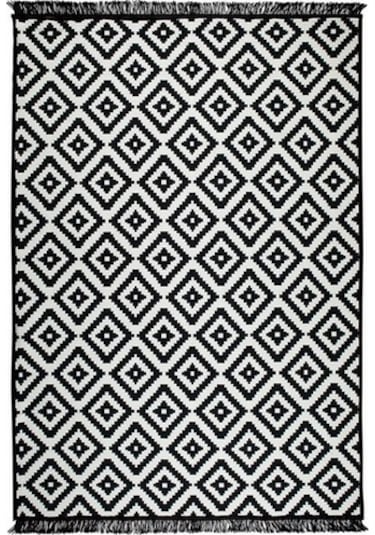 Siyah Beyaz Kilim - Piramit Kare Desen Otantik Model Yıkanabilir