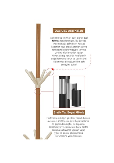 İronika Modern Portatif Elbise Askısı Ayaklı Portmanto Askı Vestiyer Askılık - Kahve Kahverengi