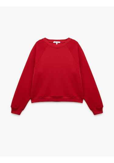 Koton Pamuklu Bisiklet Yaka Şardonlu Sweatshirt Kırmızı 6wal10309ık Kırmızı