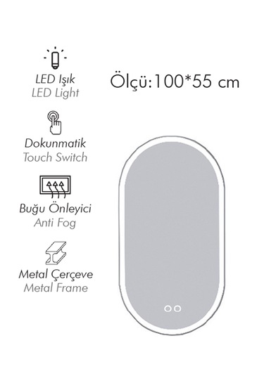 Lotus 55 Cm Buğu Önleyici Led Ayna Siyah