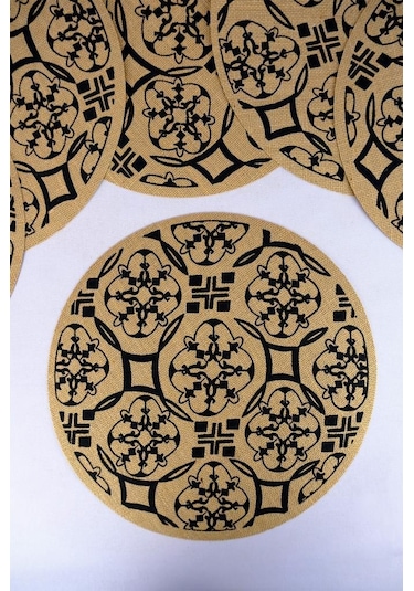 Digithome 6 Lı Jüt Amerikan Servisi Supla Yuvarlak Kahverengi 35 Cm Desen-6 Cly-j0035 C1-1-121 Kahverengi