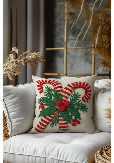 2 Li Yılbaşı Desenli, Çift Taraflı Baskı, Kırlent Kılıfı Seti Kırmızı - Yeşil