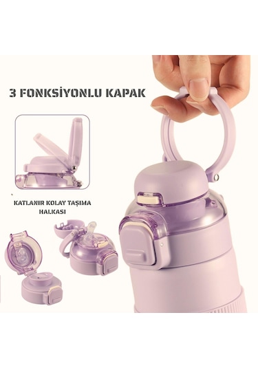 Paslanmaz Çelik Termos 700 Ml-tektuşla Açılır Çift Kullanımlı Kapak Gri