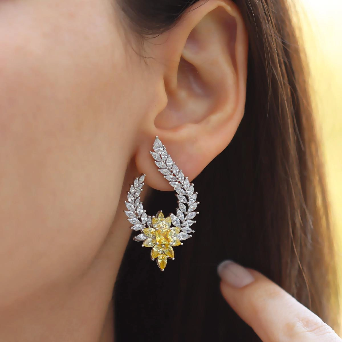 Damla Festival Sitrin Taşlı Gümüş Küpe Gümüş