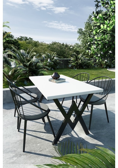 Evdemo Eylül 4 Kişilik Balkon Bahçe Masa Takımı Beyaz - Gri