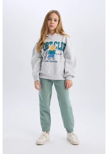 DeFacto Kız Çocuk Beli Paçası Lastikli Cepli Basic Düz Kalın Jogger Eşofman Altı D3840A824WNGN1129 Yeşil