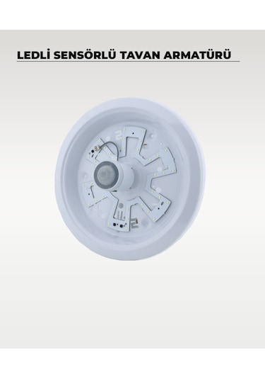 18w Ledli Sensörlü Tavan Armatürü 6500k Beyaz Işık - Cam / Metal Beyaz