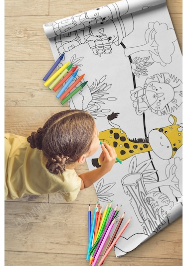 Melolisa Safari Temalı Aktivite Boyama Kağıdı 2.5 Metre Rulo - Bebek Ve Çocuk Için Eğitici Aktivite Kağıdı