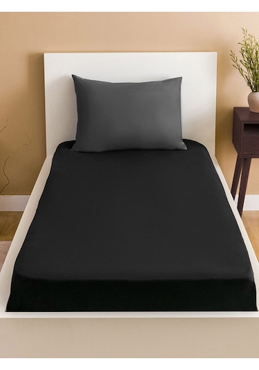 Lastiksiz Dokuma Düz Renk 160x240 Çarşaf Ve Yastık Kılıfı Siyah